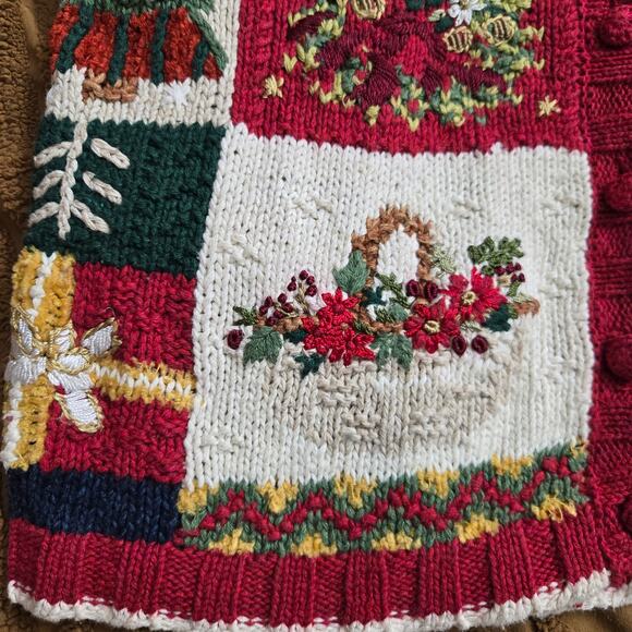 TIARA Womens Vintage 90s Christmas Holiday Embroidered Knit Cardigan Sweater MP - Picture 5 of 11
